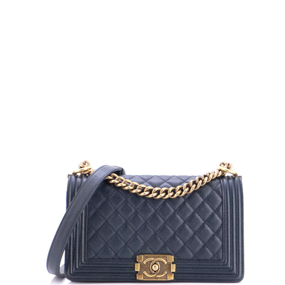 Chanel Old Medium Boy Flap Bag Quilted Caviar